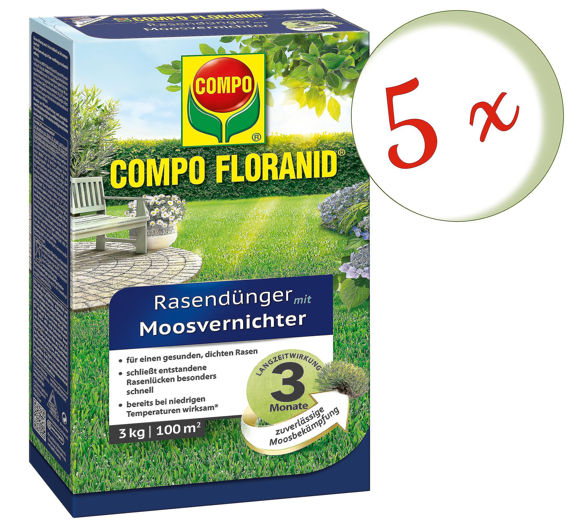 5 x COMPO Floranid?? Rasend??nger mit Moosvernichter， 3 kg