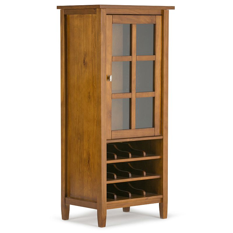 Simpli Home Warm Shaker 12-Bottle Solid Wood 23 in. Wide Rustic High Storage Wine Rack Cabinet