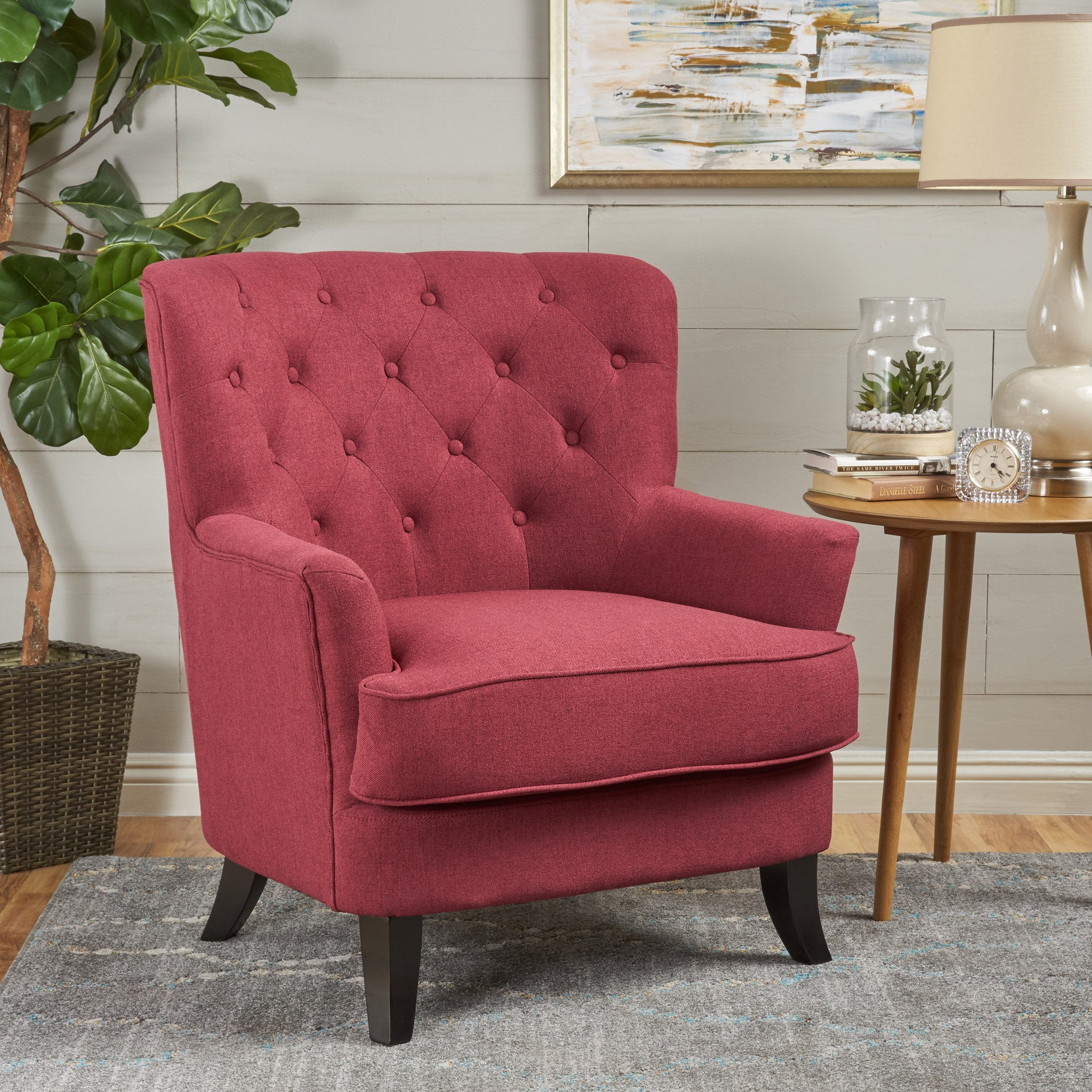 Annelia Contemporary Button Tufted Upholstered Fabric Club chair w/ Piped Edges