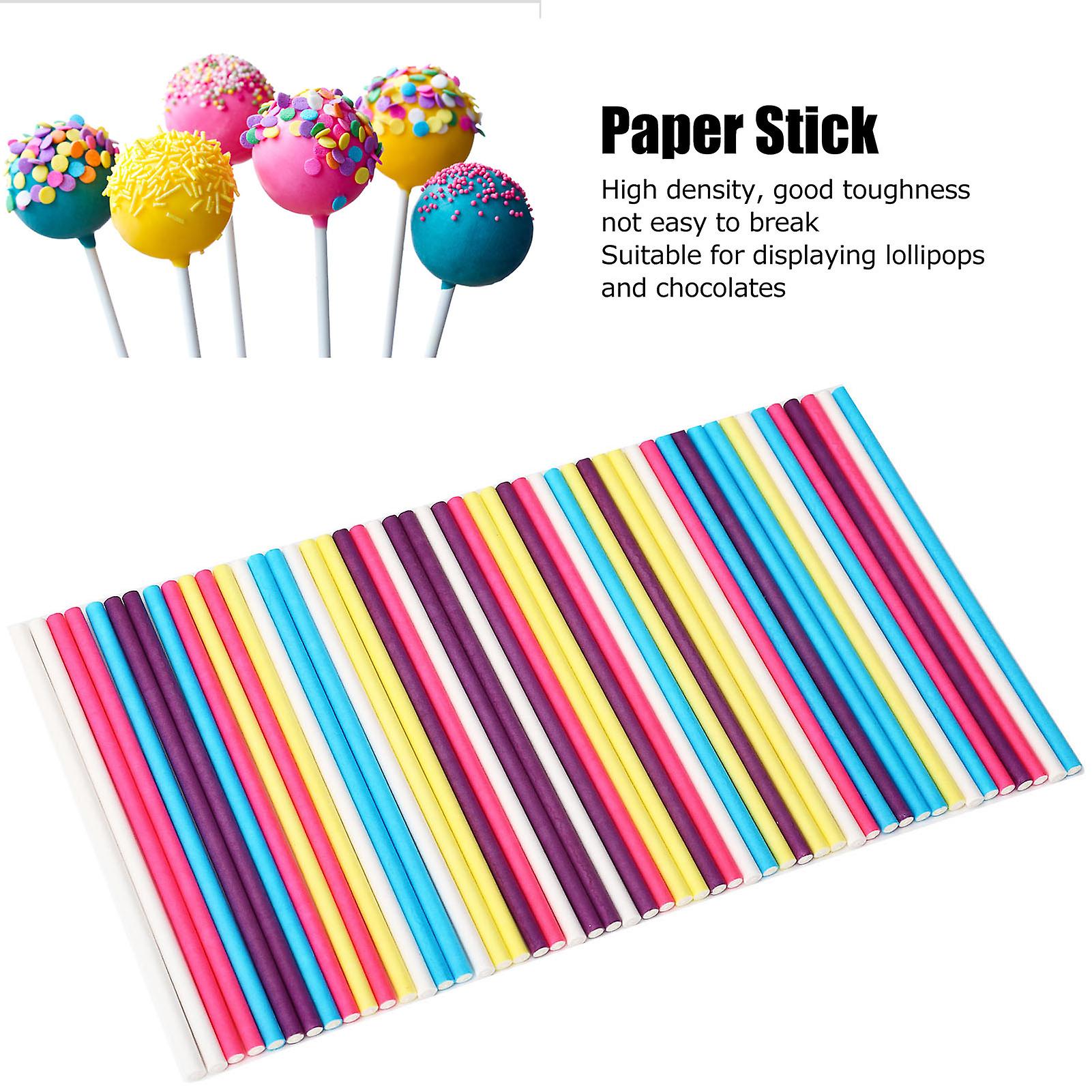 Cake Pop Sticks， Candy Sticks， Sucker Sticks For Cookies， Food Grade Paper Candy Cake Chocolates Stick Diy Baking Accessory [50 Colored Trumpet Length