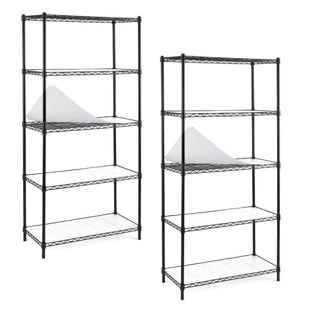 EFINE Black 5-Tier Carbon Steel Wire Garage Storage Shelving Unit NSF Certified (2-Pack) (30 in. W x 60 in. H x 14 in. D) RL200-5X2