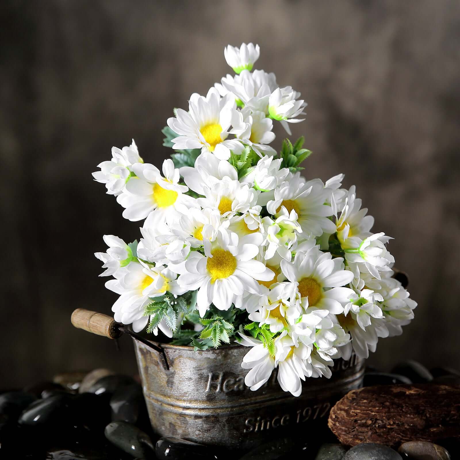 4 Bushes White Artificial Silk Daisy Flower Bouquet Branches 11