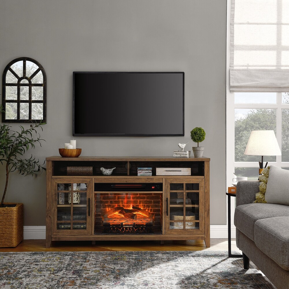 55 inch TV Media Stand with Electric Fireplace KD Inserts Heater Reclaimed Barnwood Color High quality and durable