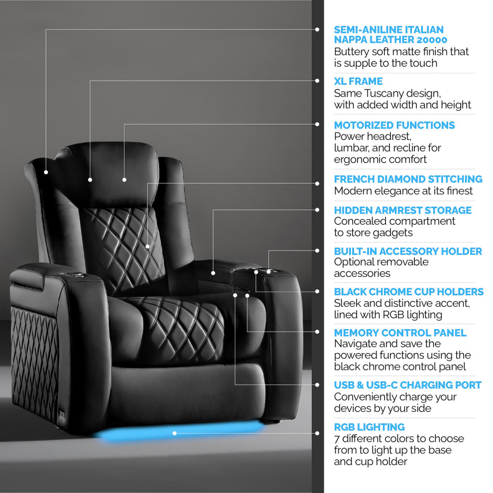 TuscanyXL Top Grain Leather Power Recliner   Theater Seating   by E VISION INTL INC.  Houzz