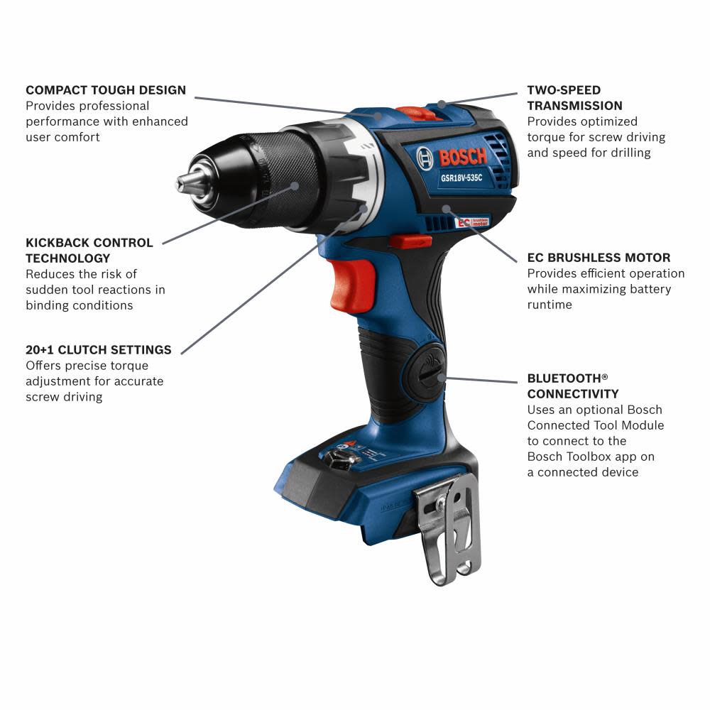 18V EC Brushless Connected-Ready Compact Tough 1/2 In. Drill/Driver (Bare Tool)