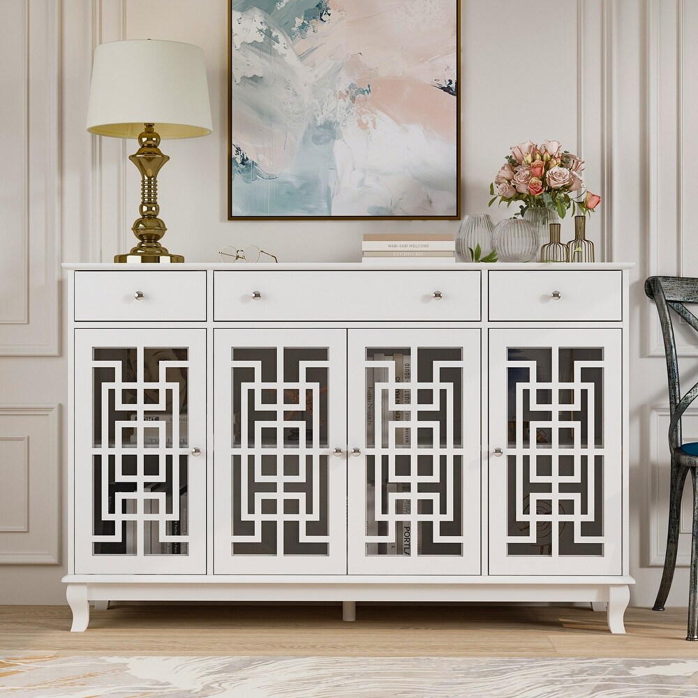 Modern Farmhouse Wood Accent Cabinet with Glass Doors Sideboard Buffet