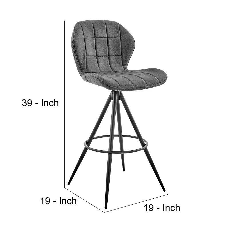 30 Inch Fabric Upholstered Bar Stool， Black and Gray