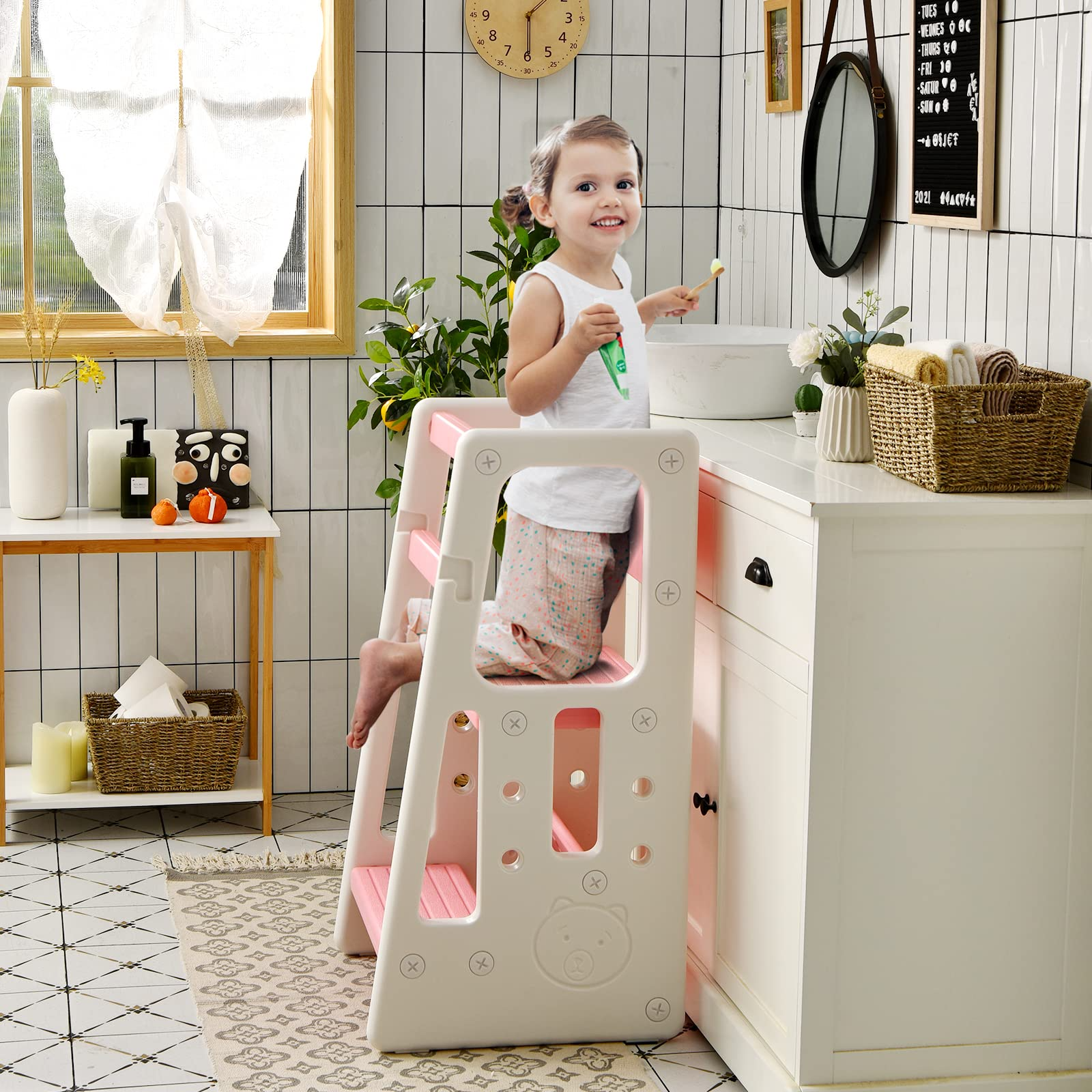 Costzon Kids Kitchen Step Stool with Double Safety Rails