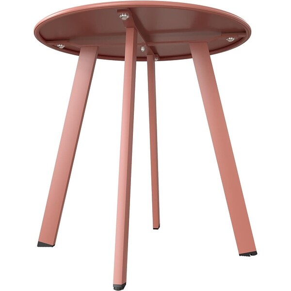 Indoor and Outdoor Steel Side Table，WeatherResistant Round End Table with Square Feet，Small Accen Table Great for Patio