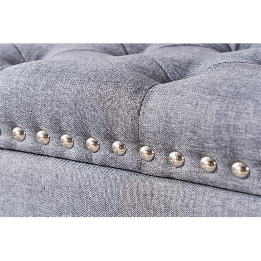 Legend Vansen Tufted Modern Fabric Storage Ottoman with Nailhead Trim in Gray   Transitional   Footstools And Ottomans   by Homesquare  Houzz