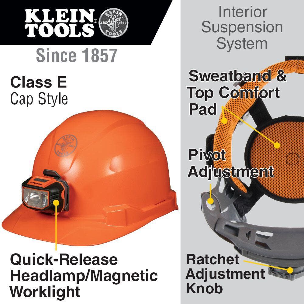 Klein Tools Hard Hat Non-vented with Headlamp Orange 60900K from Klein Tools