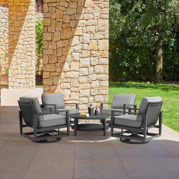 Grand Black Aluminum and Wicker Outdoor 5Piece Swivel Glider Chat Set