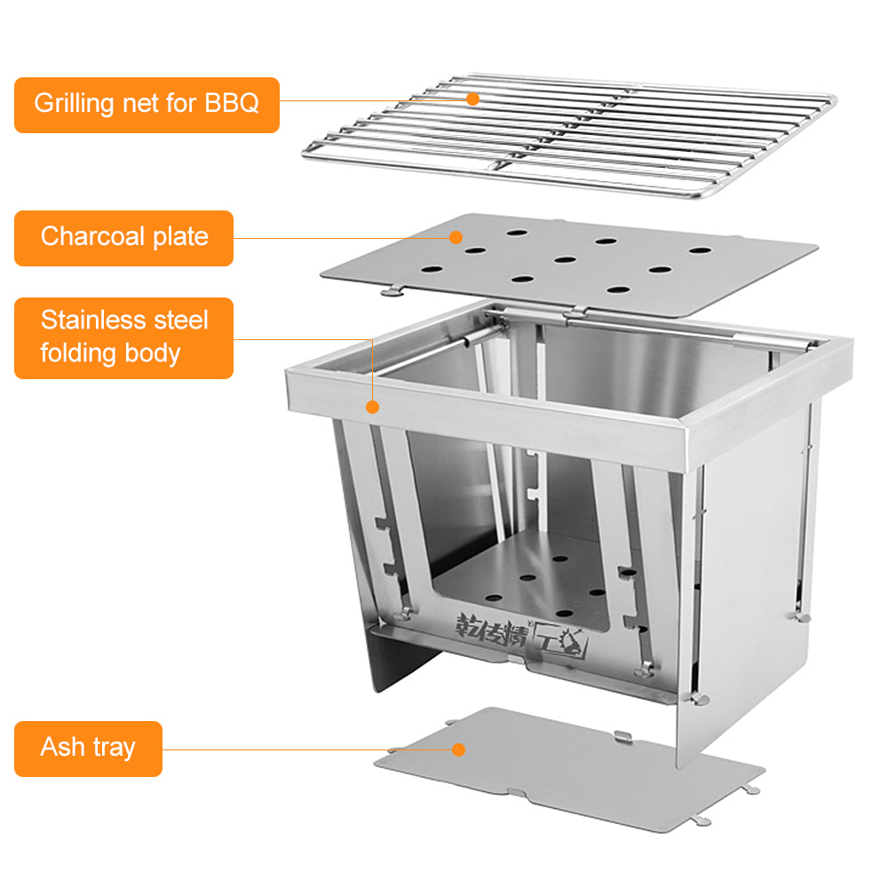 Tomshine  1pcs Outdoor Stainless Steel Grill Portable Wood Burning Camping Folding Windproof  BBQ Grill