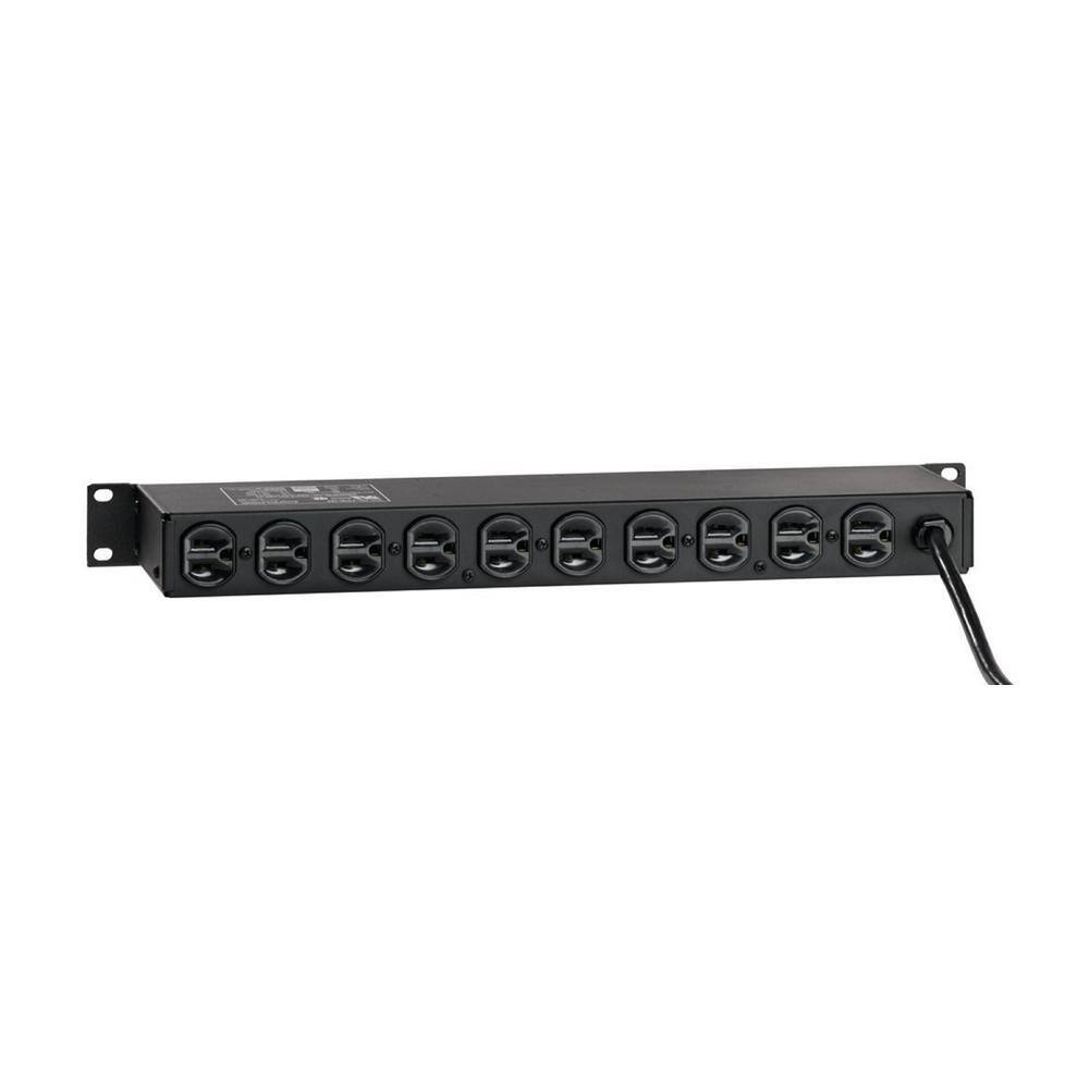 Leviton 12 Outlet (NEMA 5-15R) Horizontal Rack Mount Surge Protective Power Distribution Unit with NEMA 5-15P Plug Black 5500-190