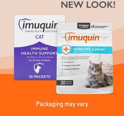 Nutramax Imuquin Powder Packets With Beta Glucans， Marine Lipids， Vitamins and Minerals Immune Health Supplement for Cats