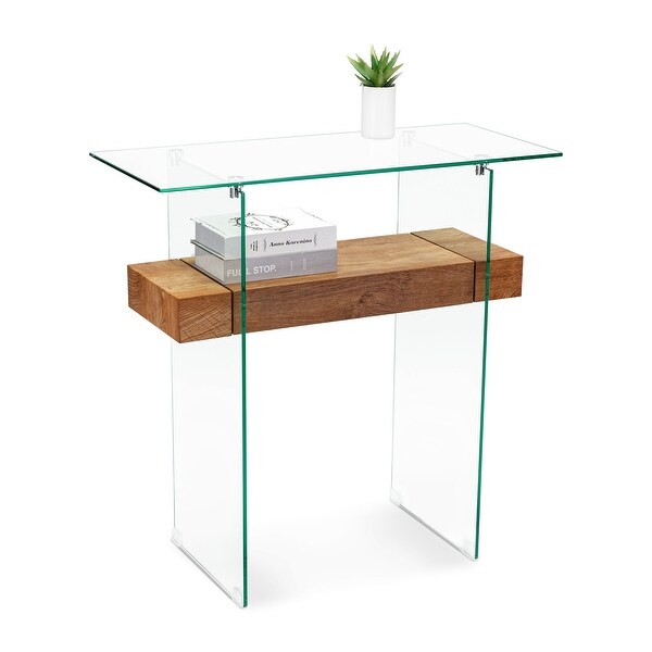 Ivinta Narrow Glass Console Table with Storage， 31.5'' Modern Sofa Table for Small Space