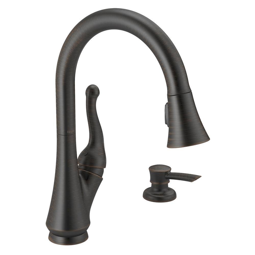 Delta Talbott Single-Handle Pull-Down Sprayer Kitchen Faucet with Soap Dispenser in Venetian Bronze 16968-RBSD-DST