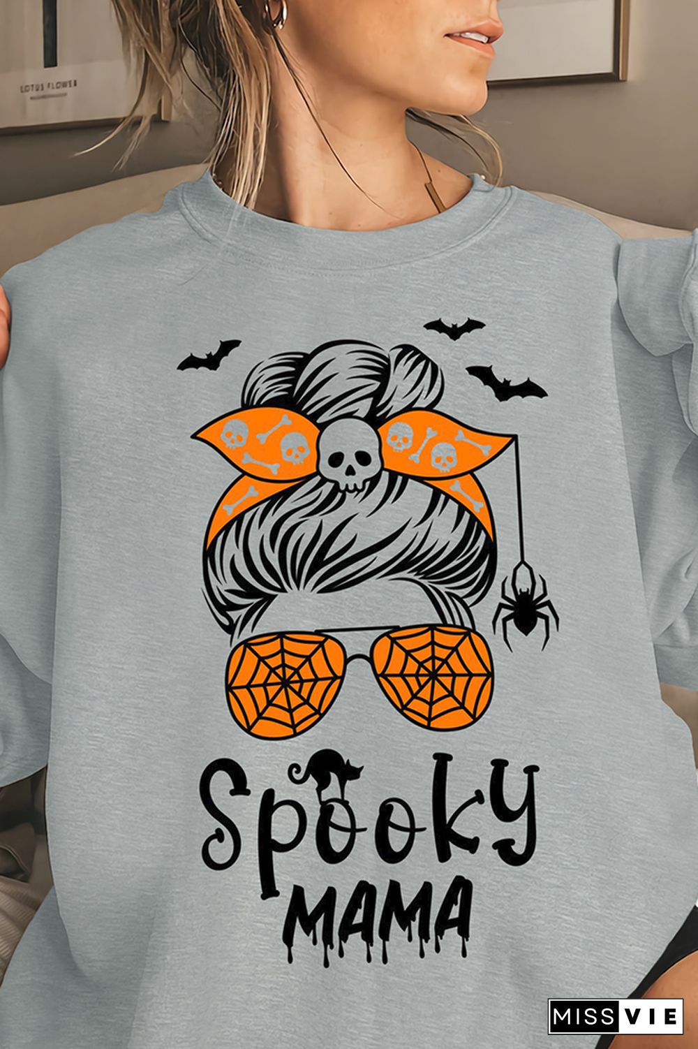 Halloween Spooky Mama Print O-neck Long Sleeve Sweatshirts Women Wholesale