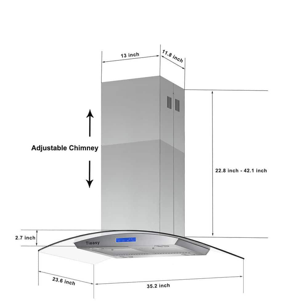 Flynama 36 in 900 CFM Island Mount with LED Light Range Hood in Silver