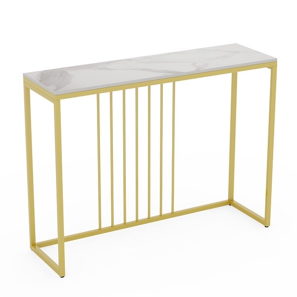 Sintered Stone Marble Skinny Console Table Gold Metal Frame Accent - 39.4x11.8x30.9in