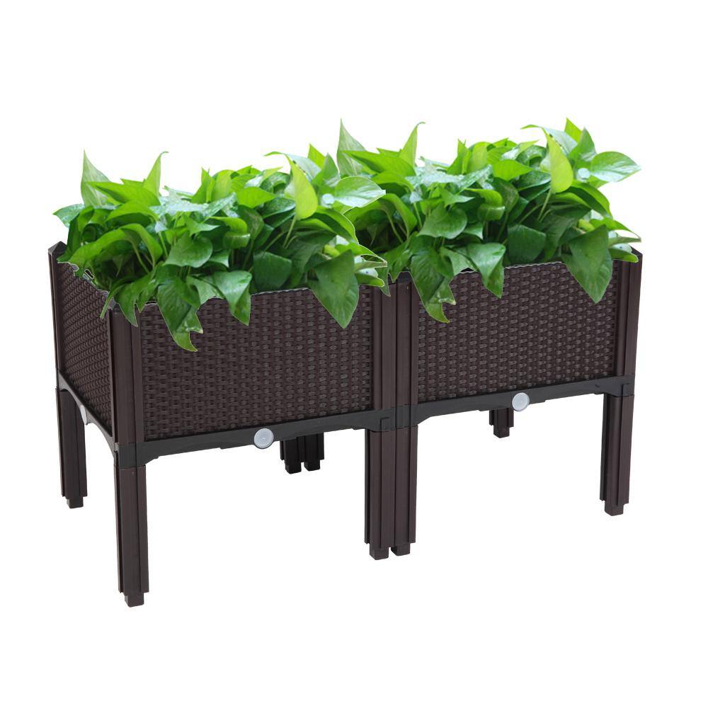 Winado 15 in. W x 10 in. H Brown Plastic Raised Garden Bed (2-Pack) 288053908485