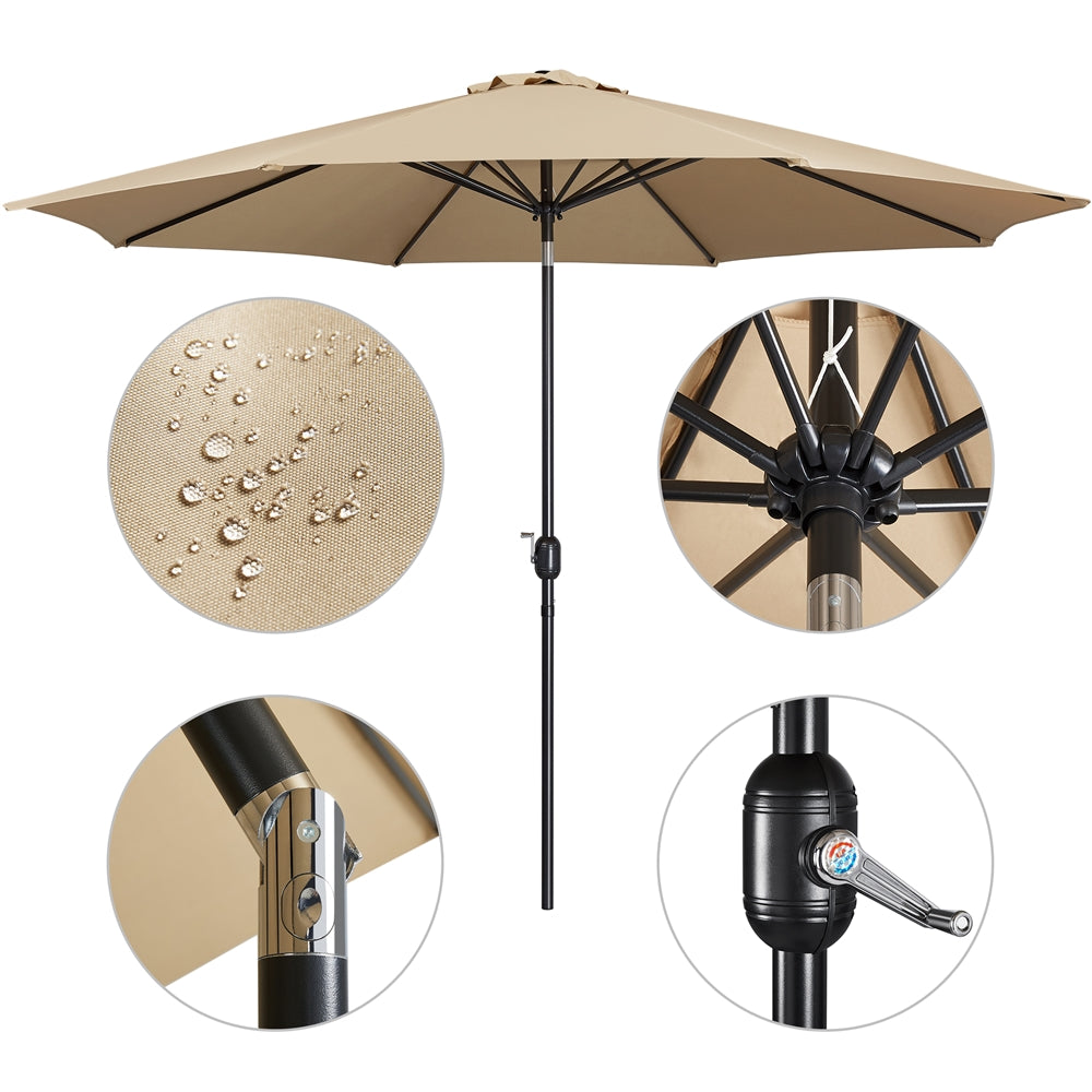 Yaheetech 11FT 8 Ribs Patio Market Umbrella W/ Push Button Tilt and Crank for Outdoor, Tan