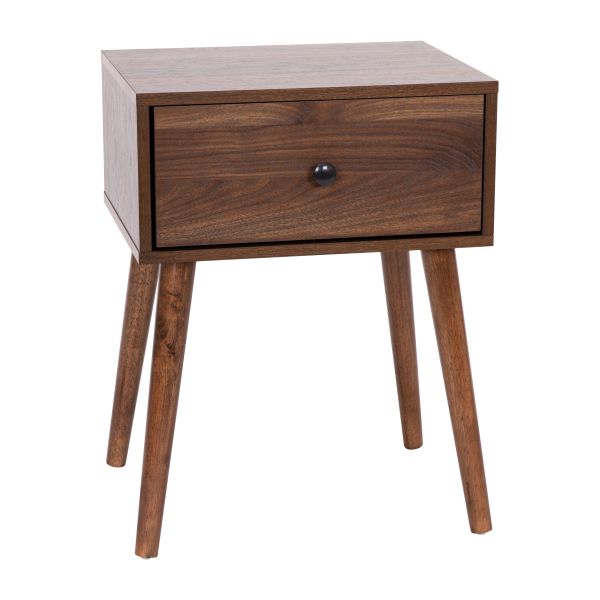 Hatfield Mid-Century Modern One Drawer Wood Nightstand， Side Accent or End Table with Soft Close Storage Drawer， Dark Walnut