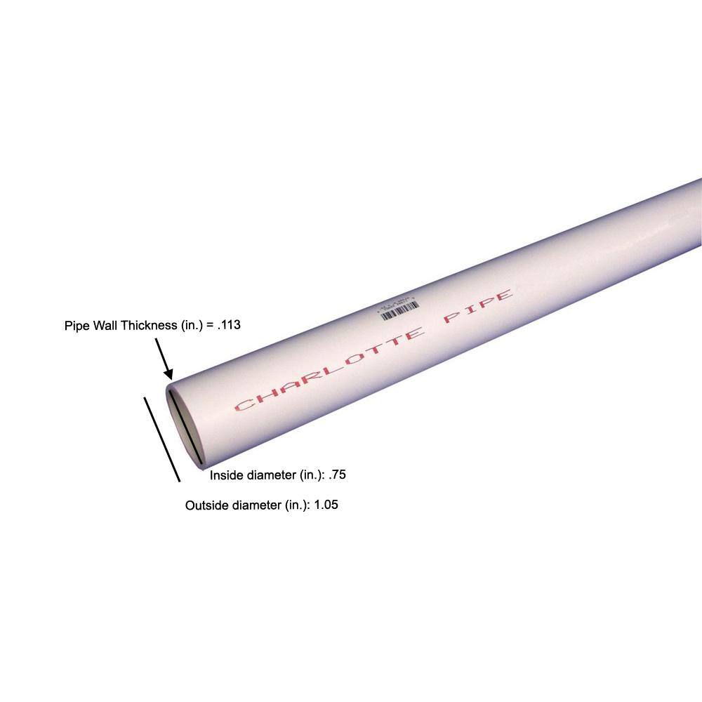 Charlotte Pipe 34 in. x 10 ft. PVC Schedule 40 Pressure Plain-End Pipe PVC 04007  0600