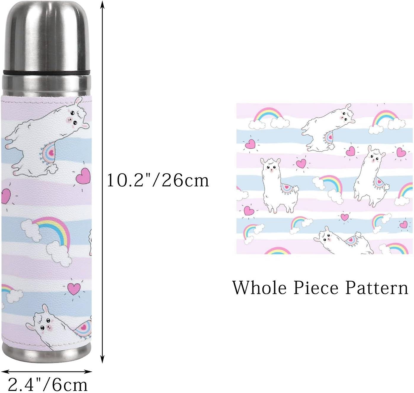 Insulated Mug Stainless Steel Water Bottle Llama On Blue And Pink Stripes Vacuum Cup Travel Mug For School Office