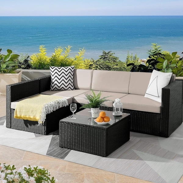 Bossin 5 Pieces Outdoor Patio Furniture Sets Patio Sofa，Outdoor Indoor Wicker Conversation Set with Table