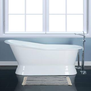 67 in. Cast Iron Double Slipper Pedestal Flatbottom Bath Tub in White HVCTND673128