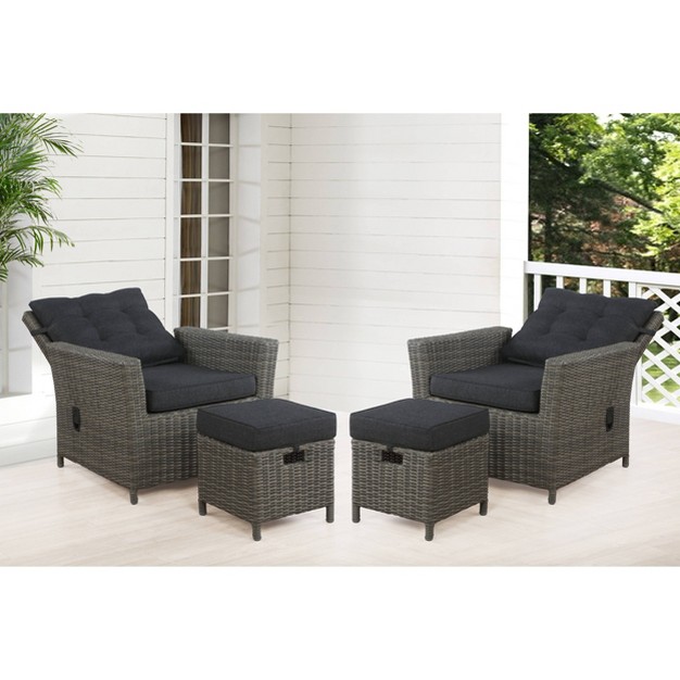 Asti 4pc Wicker Outdoor Set With 2 Reclining Chairs amp 2 Ottomans Gray Alaterre Furniture