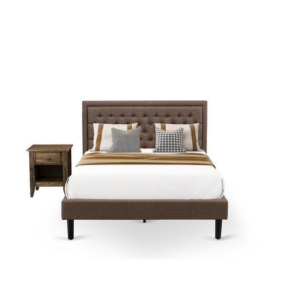 East West Furniture Size Bedroom Set - Queen Bed - Brown Headboard with Nightstand (End Table Pieces Option) - - 33772212