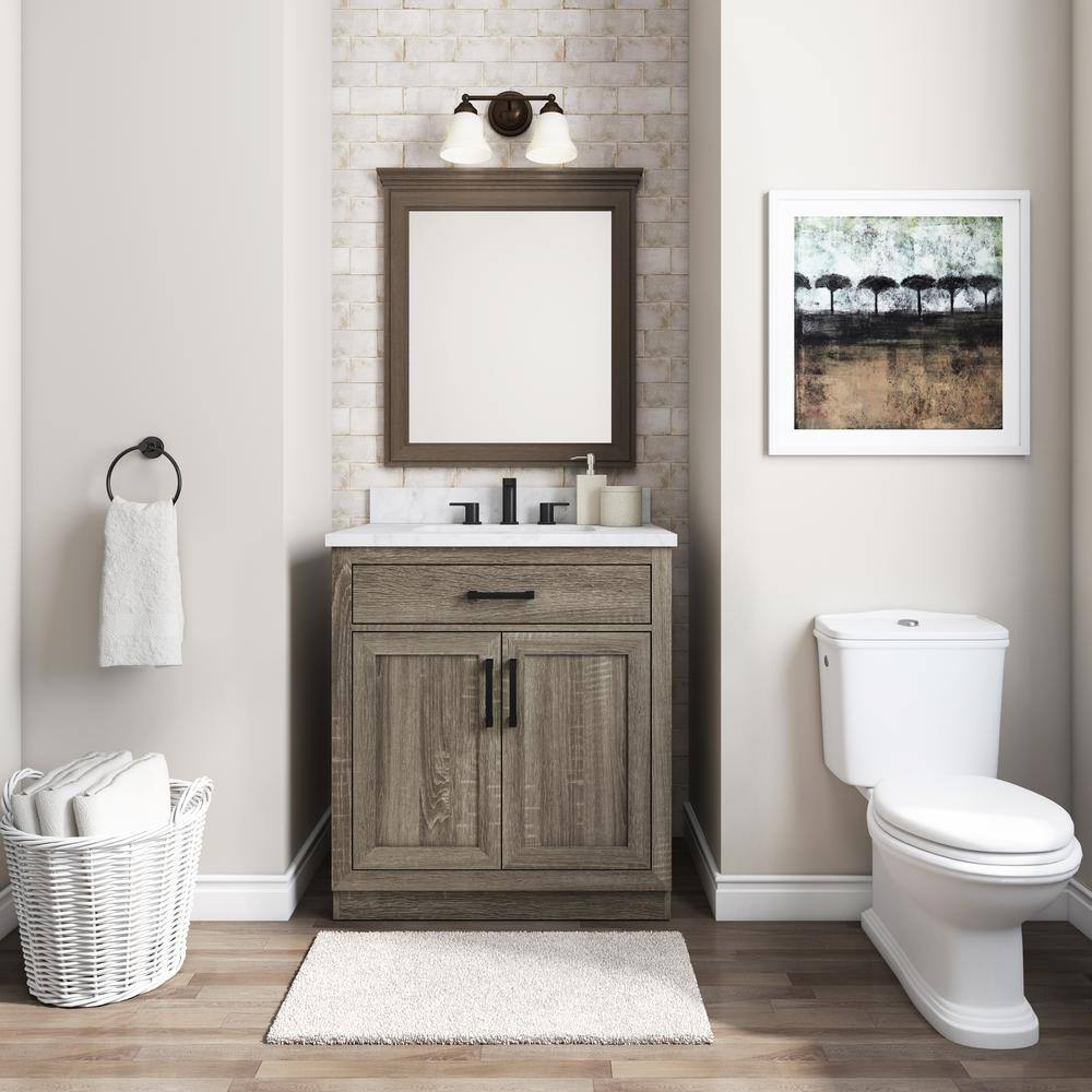 Glacier Bay Pittsford 30 in. W x 22 in. D x 34.5 in. H Bathroom Vanity in Aged Grey wCeramic Vanity Top in White HDPSK30V