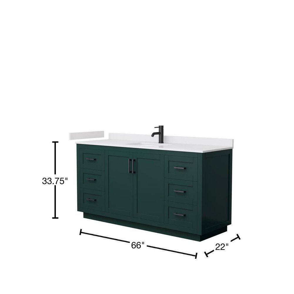 Wyndham Collection Miranda 66 in. W x 22 in. D x 33.75 in. H Single Bath Vanity in Green with White Cultured Marble Top WCF292966SGKWCUNSMXX