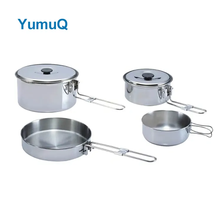 YumuQ 3 Pieces Eco friendly Stainless Steel  Cooking Pot Collapsible Camping Cookware Set For Outdoor Hiking