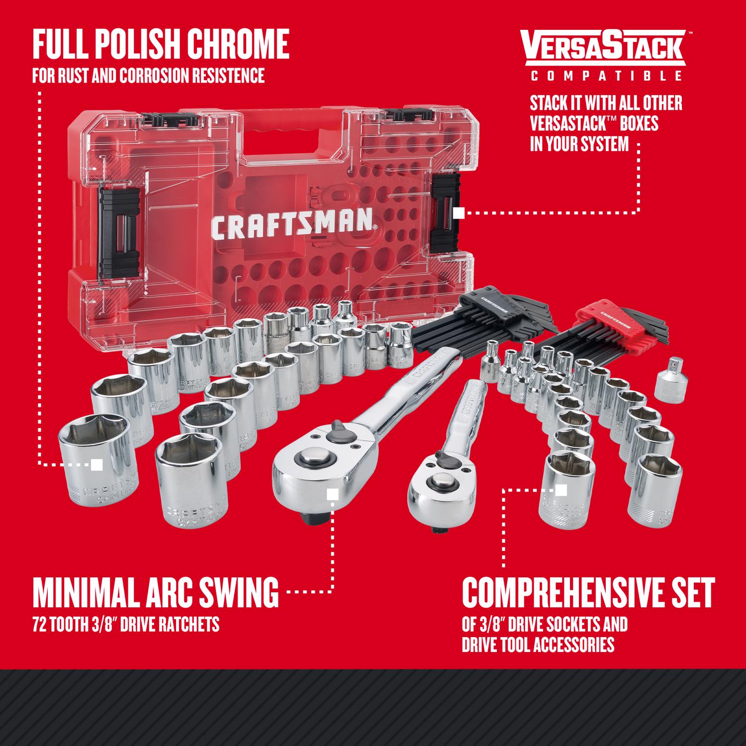 Craftsman Versastack 1/4 and 3/8 in. drive Metric and SAE Mechanic\u0027s Tool Set 71 pc