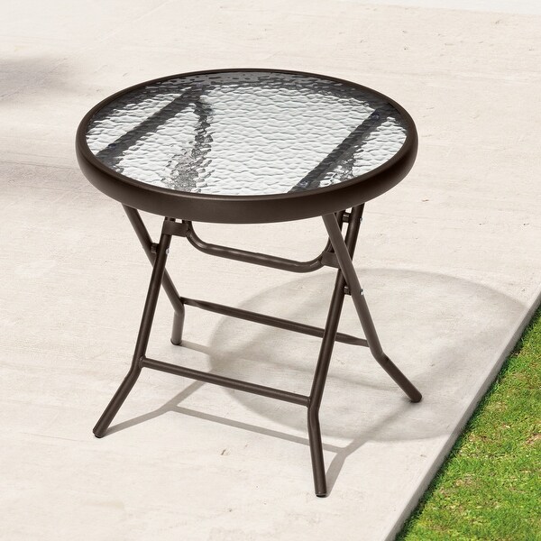 Crestlive Outdoor Side Table Patio Small Folding Table with Tempered Glass Table Top