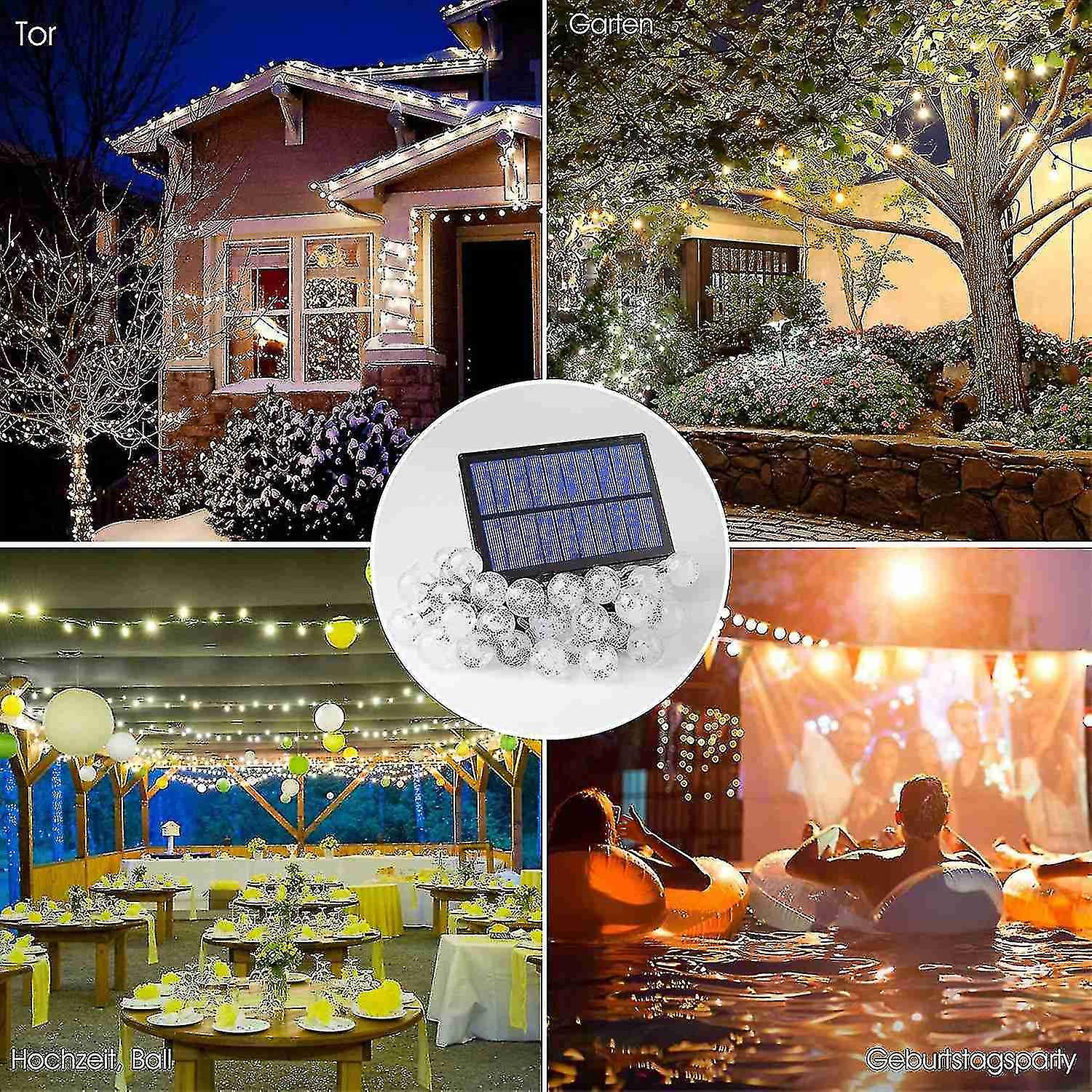 Super Long Solar Light String 7m 50 Led Warm White Crystal Ball Ip65 Waterproof 8 Modes With Remote