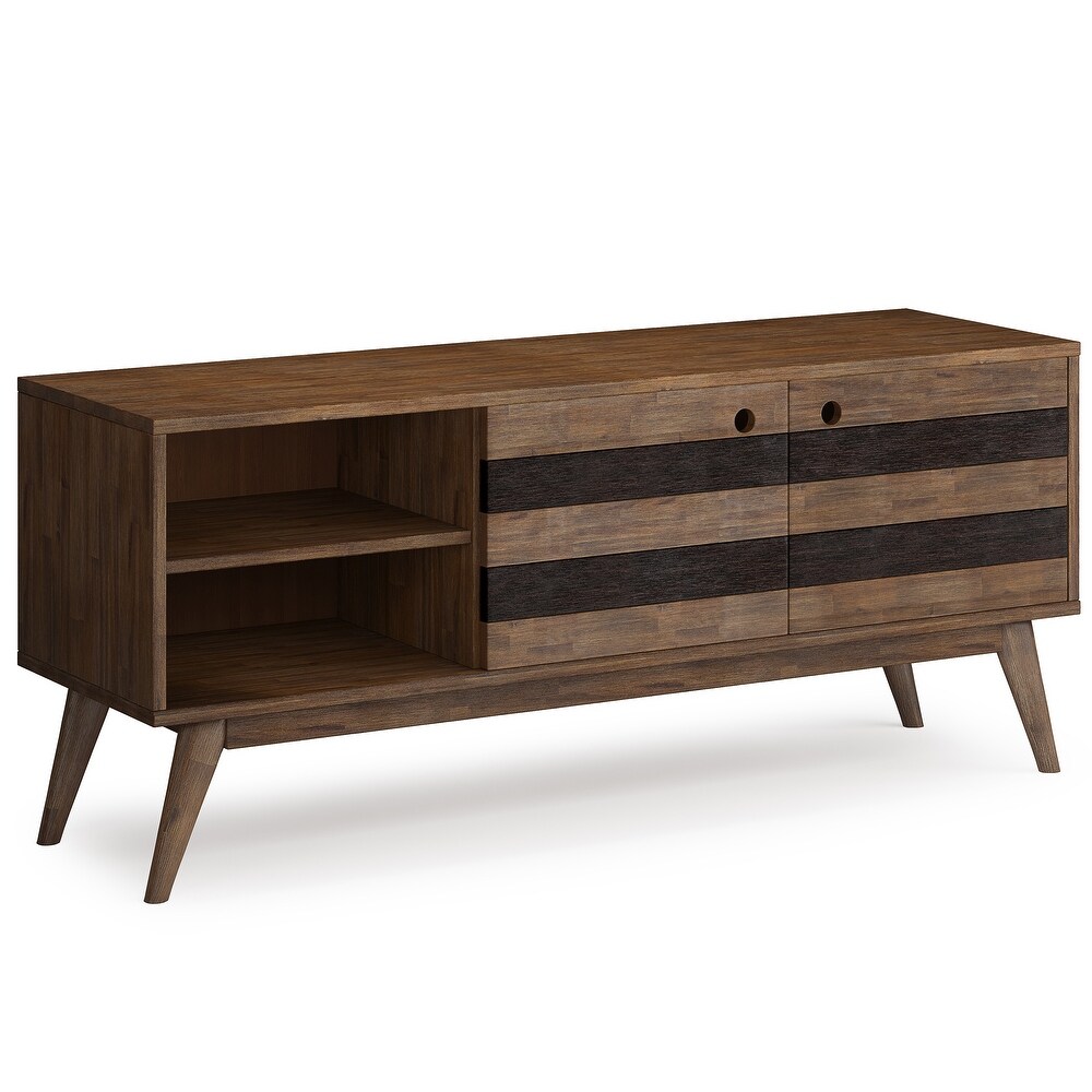 Wright SOLID ACACIA WOOD 60 inch Wide Mid Century Design TV Media Stand in Rustic Natural Aged Brown   18\