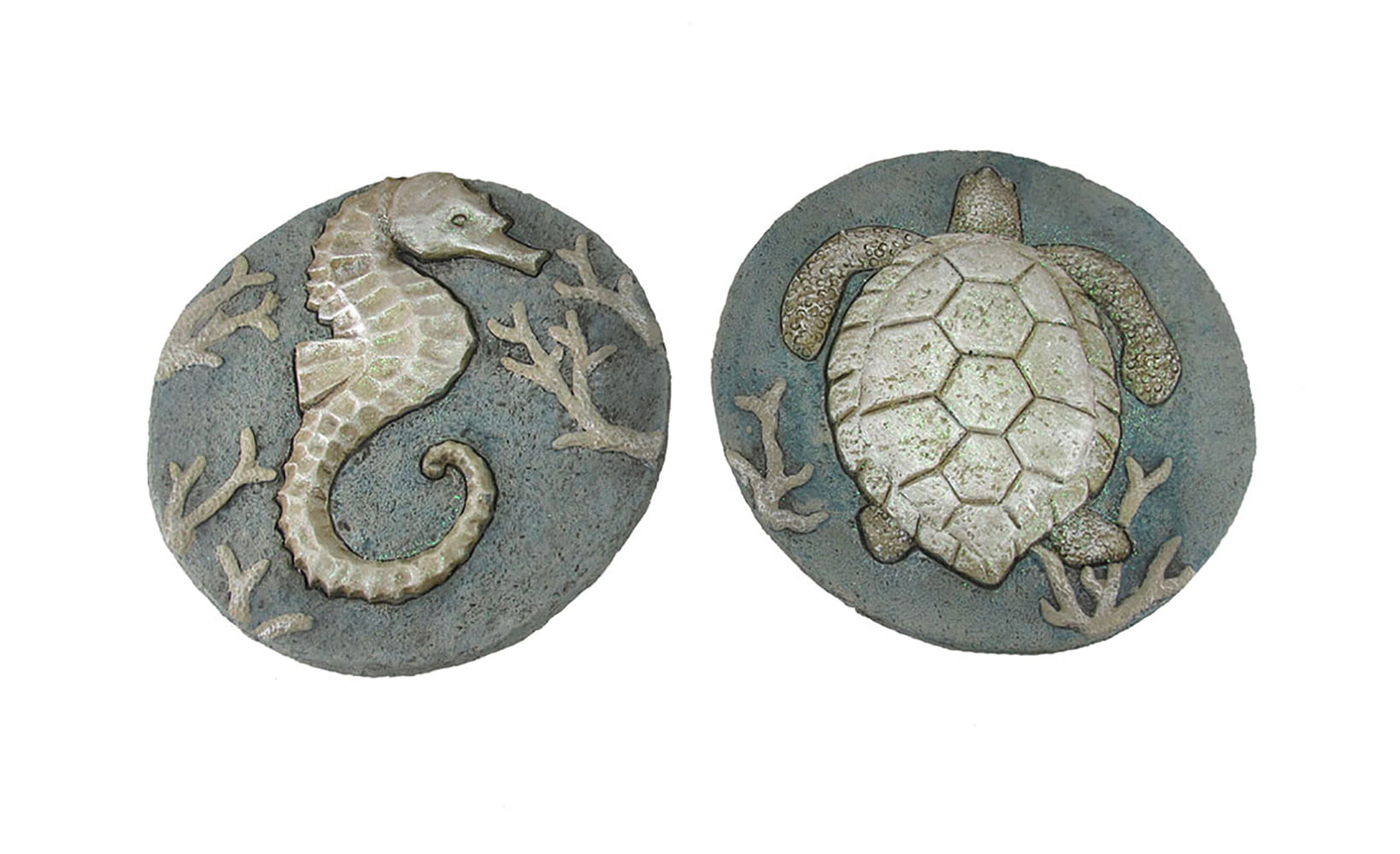 Zeckos Set of 2 Seahorse and Sea Turtle Cement Garden Stepping Stones