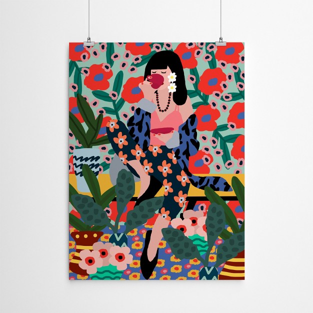 Americanflat Botanical Modern Girl Drinking Tea By Studio Grand pere Poster