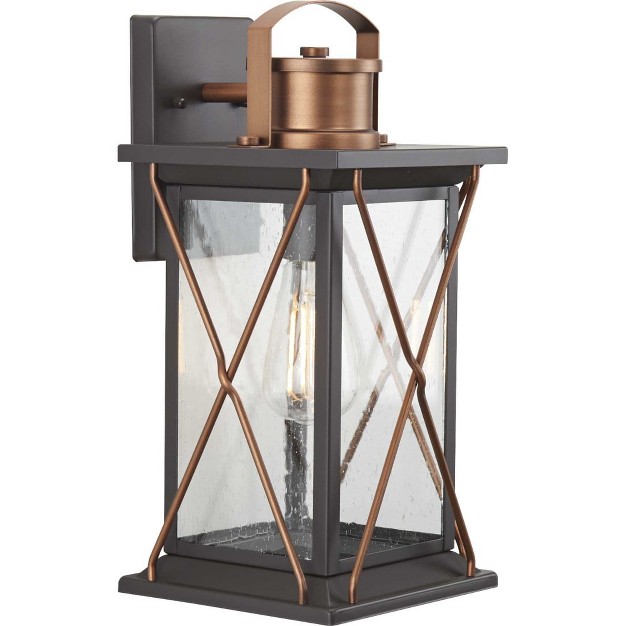 Progress Lighting Barlowe 1 light Small Wall Lantern In Antique Bronze With Clear Seeded Glass Shade