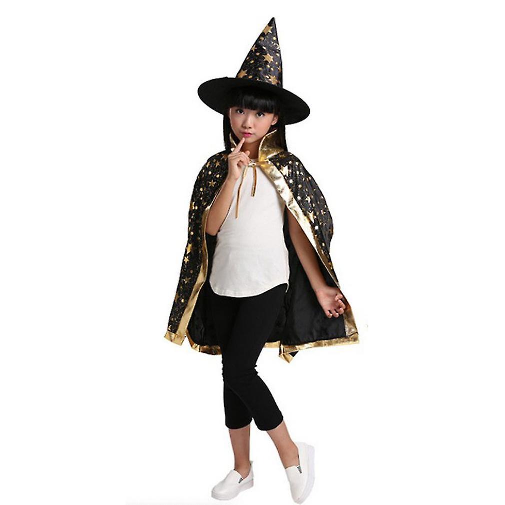 2pcs Kids Cosplay Witch Cloak Set Stars Shoulder Cape Enchanter Costumes For Halloween Children's Day Show