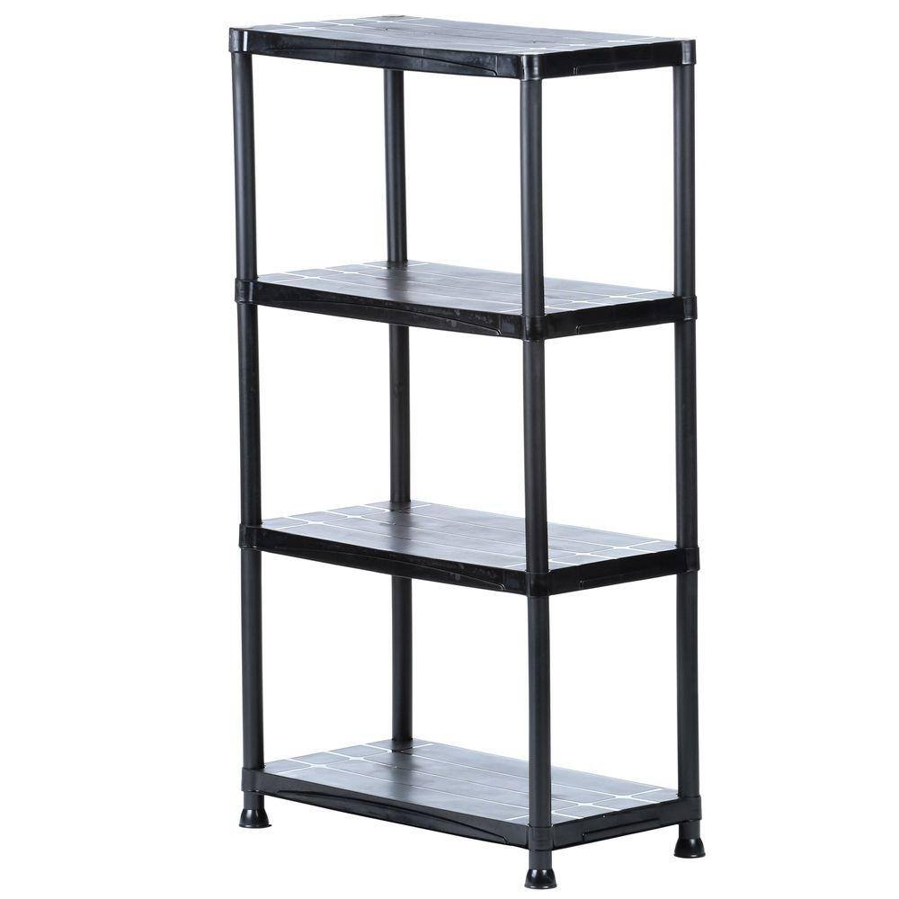 HDX 4-Tier Plastic Garage Storage Shelving Unit in Black (28 in. W x 52 in. H x 15 in. D) 17307263B