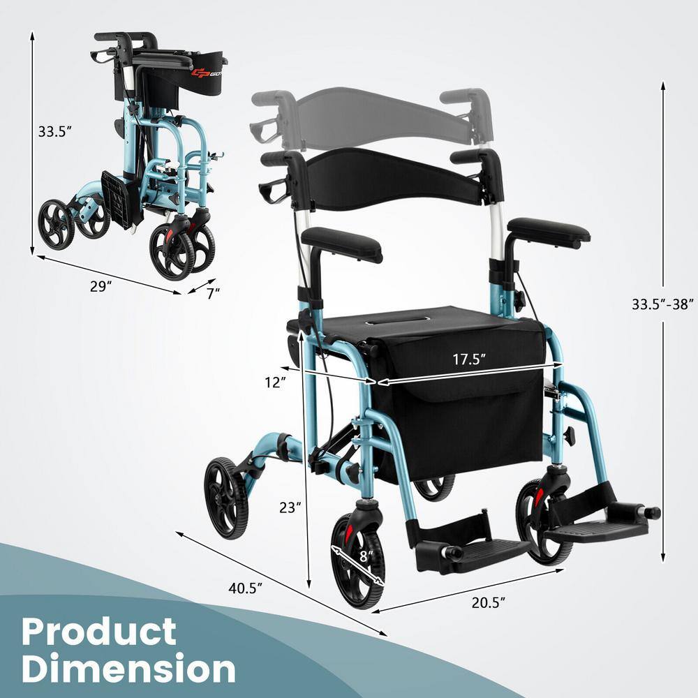 Costway 4-Wheel Folding Rollator Walker with Seat and 8 in. Wheels Supports up to 300 lbs. in Navy JH10001NY