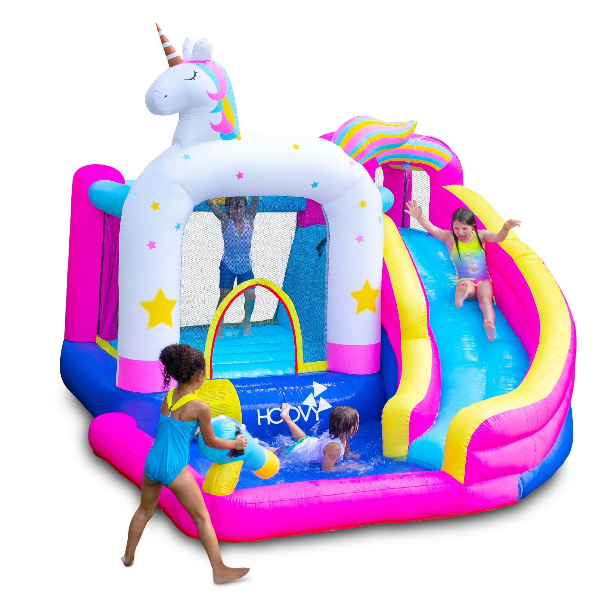 Bounce House Waterslide | Giant Inflatable Water Bounce House with Trampoline and Pool | Unicorn Bounce House Water Slide | Heavy Duty High Quality | Easy to Set Up | Included Air Pump and Carry Bag