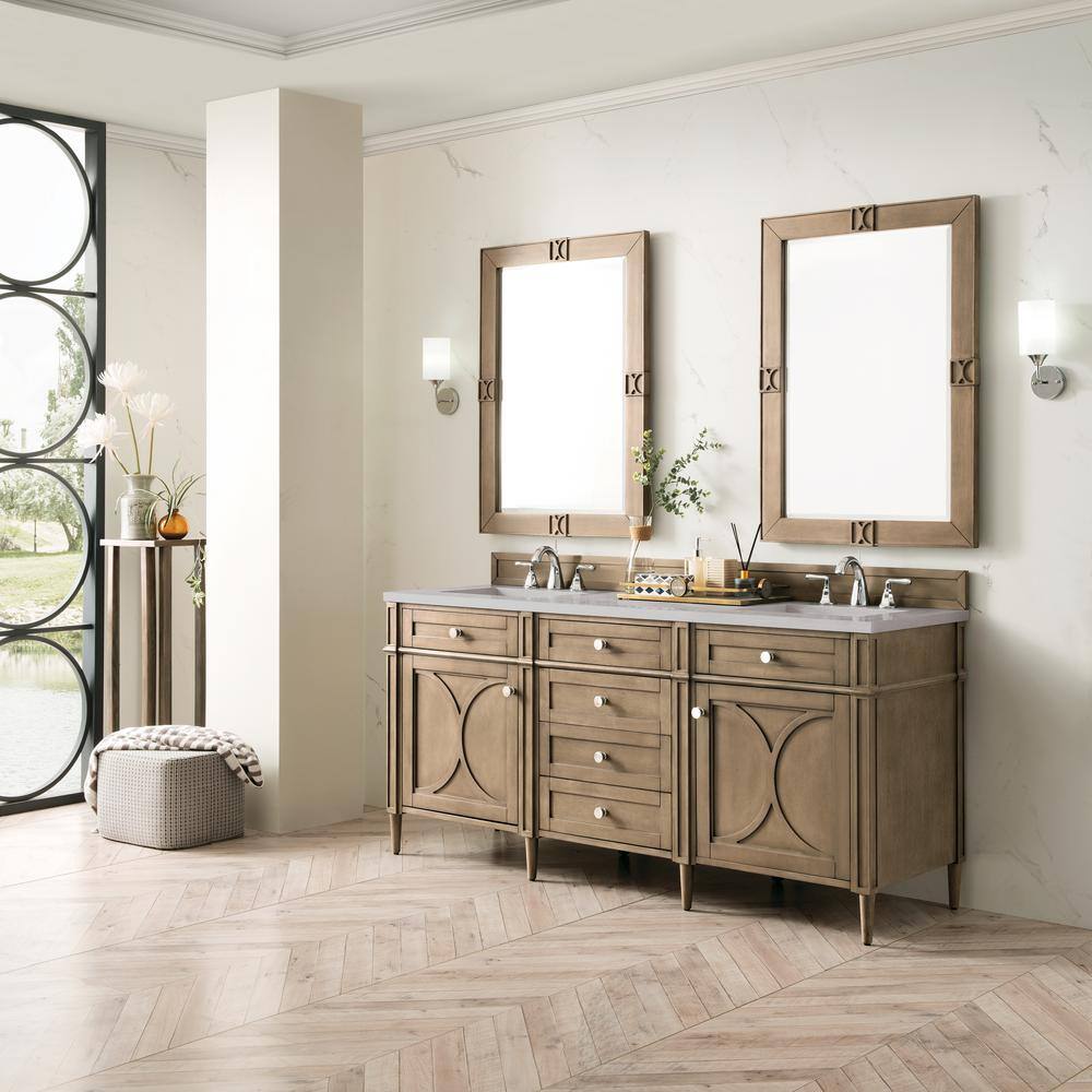 Home Decorators Collection Darrowood 72 in. W x 22 in. D x 33.78 in. H Double Bath Vanity in Whitewashed Walnut with Quartz Top in Pietra Grey HD650V72D-WW-PG