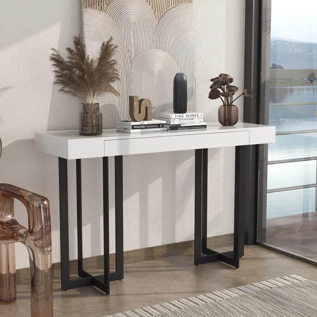 Neyo Rectangle Console Table With Drawer White Mibasics