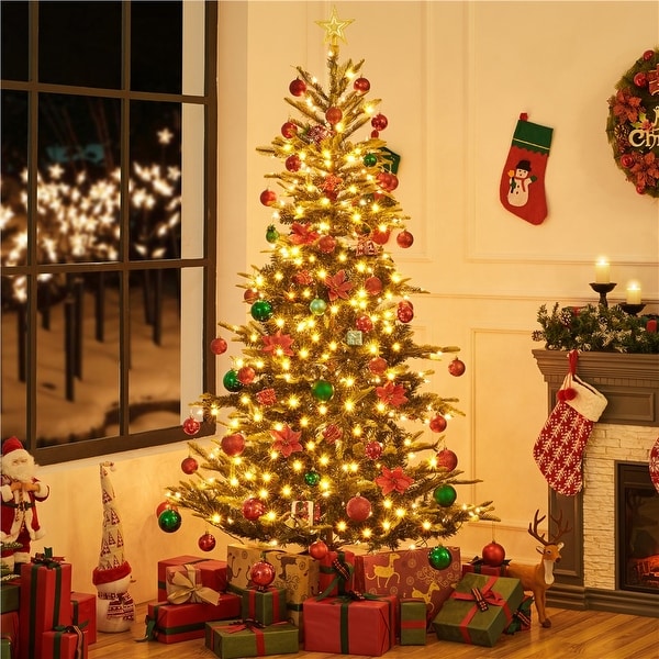 Yaheetech PreLit Christmas Tree Artificial Christmas Tree with Warm White Incandescent Lights